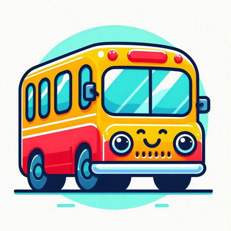Cartoon school bus. Vector illustration. Cute cartoon character.のイラスト素材
