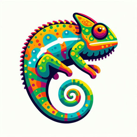 Colorful chameleon isolated on white background. Vector illustration.のイラスト素材