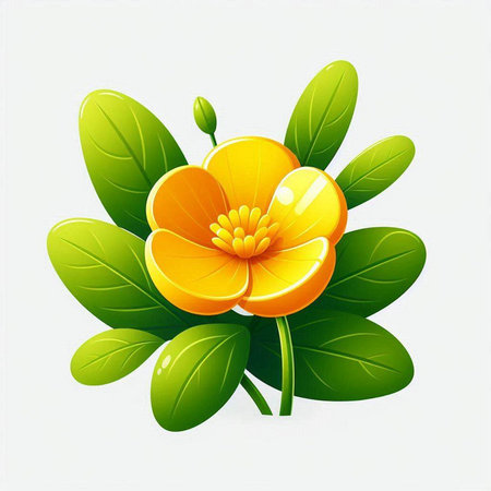 Vector illustration of orange flower with green leaves on a white background.のイラスト素材