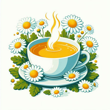 Cup of tea with chamomile flowers. Vector illustration.のイラスト素材
