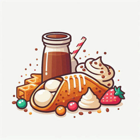 Coffee and sweet dessert. Vector illustration in cartoon style.のイラスト素材