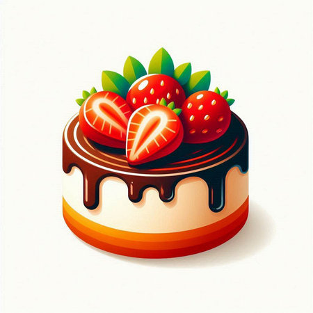 Chocolate cake with strawberries on a white background. Vector illustration.のイラスト素材
