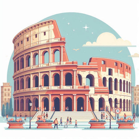 Colosseum in Rome, Italy. Vintage vector illustration.のイラスト素材