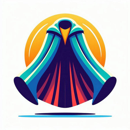 Illustration of a blue bird with orange sun in the background.のイラスト素材