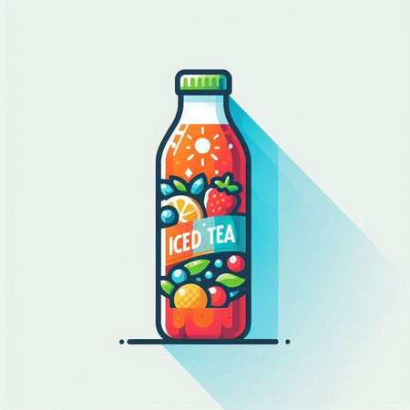 Bottle of cola with fruit and berries. Vector illustration.のイラスト素材