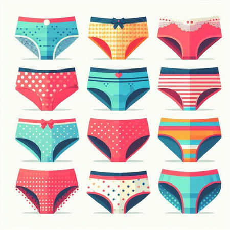 Set of colorful women's panties. Vector illustration in flat style.のイラスト素材