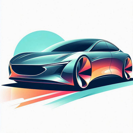 illustration of a sport car on a white background with sun raysのイラスト素材