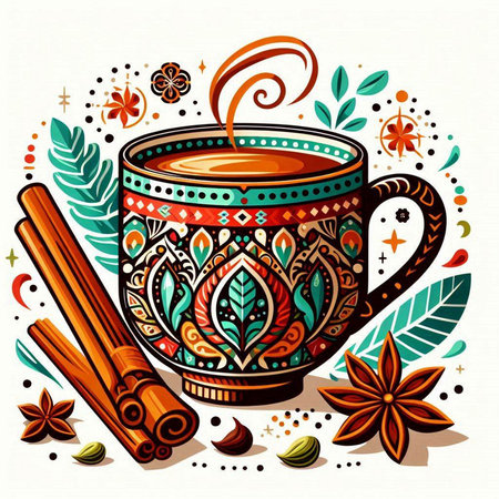 Cup of hot drink with cinnamon and anise. Vector illustration.のイラスト素材
