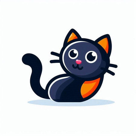 Cute cartoon black cat isolated on white background. Vector illustration.のイラスト素材