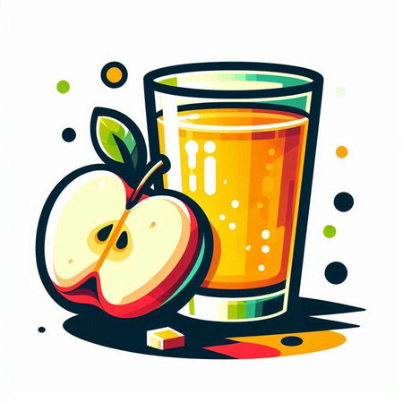 Apple juice in a glass with slices of apple. Vector illustration.のイラスト素材