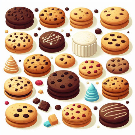 Vector illustration of a set of delicious cookies with chocolate and sprinklesのイラスト素材