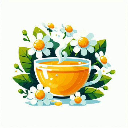 Cup of tea with chamomile flowers. Vector illustration.のイラスト素材
