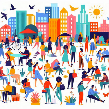 People in the city. Vector illustration in flat style. City life.のイラスト素材