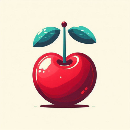 Cherry icon. Vector illustration of a red cherry with leaves.のイラスト素材
