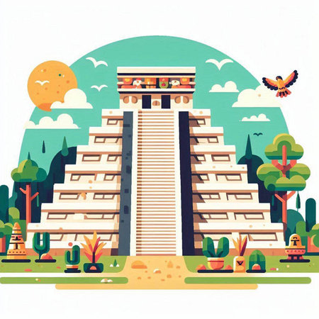 Ancient Egyptian temple in the jungle. Vector illustration in flat style.のイラスト素材
