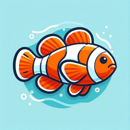 Clown fish isolated on blue background. Vector illustration in cartoon style.のイラスト素材