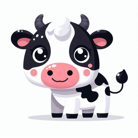 Cute cartoon black and white cow with big eyes. Vector illustration.のイラスト素材