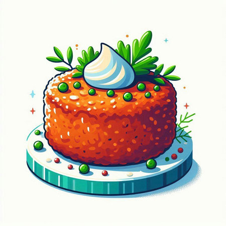 Illustration of a delicious cake with cream on a white background.のイラスト素材