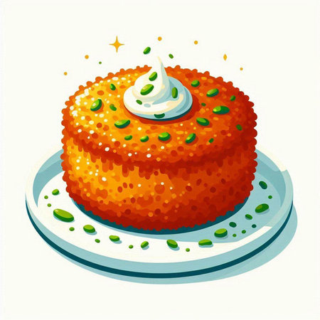 Illustration of a cake with cream and pistachios on a plateのイラスト素材