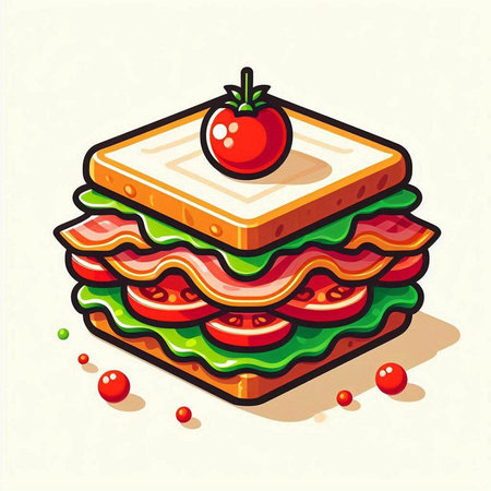 Sandwich with ham, cheese, tomato and lettuce. Vector illustration.のイラスト素材