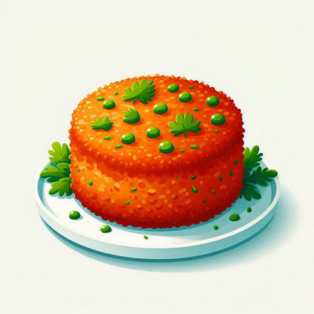 Illustration of a carrot cake with parsley on a white backgroundのイラスト素材