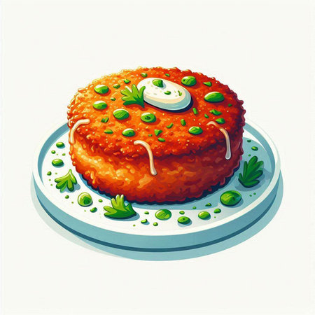 Illustration of a fish cake with parsley on a white backgroundのイラスト素材