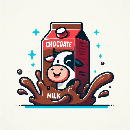 Milk box with cow and milk splash. Vector illustration in cartoon style.のイラスト素材