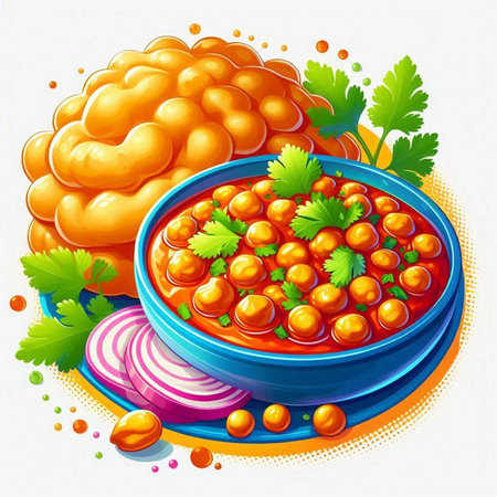 Vegetable soup with chickpeas in a bowl on a white backgroundのイラスト素材