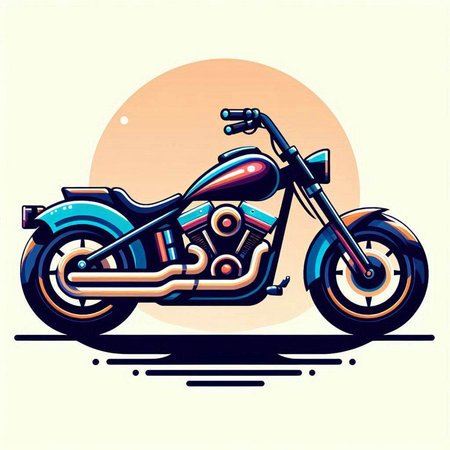 Vector illustration of a custom chopper motorcycle in vintage style on white backgroundのイラスト素材