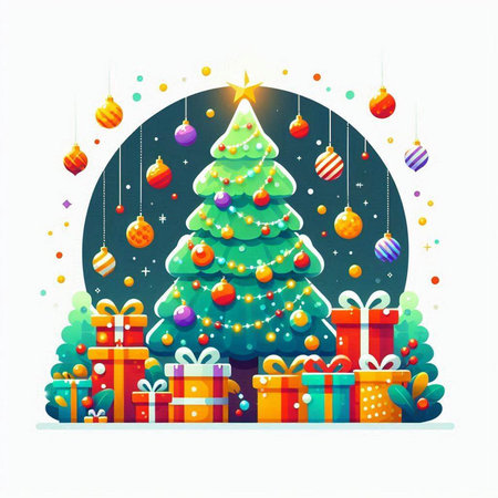 Christmas tree with gift boxes and balls. Vector illustration for your designのイラスト素材