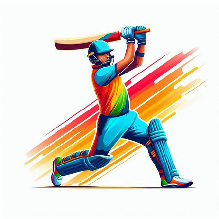 Cricket player batsman in action vector illustration isolated on white background.のイラスト素材