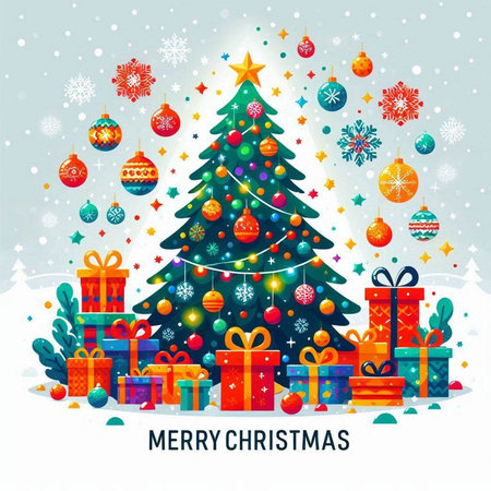 Merry Christmas and Happy New Year Greeting Card. Vector illustrationのイラスト素材