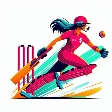 Cricket player in action. Vector illustration of cricket sport.のイラスト素材