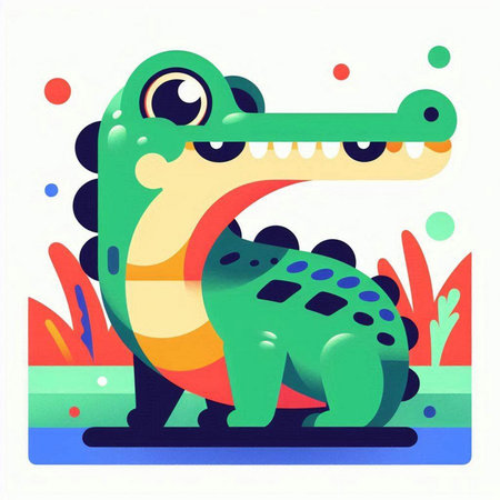 crocodile in the garden, vector illustration, flat styleのイラスト素材
