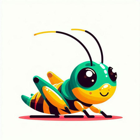 Cute cartoon grasshopper isolated on white background. Vector illustration.のイラスト素材