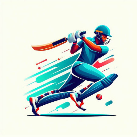 Cricket player batsman in action, cartoon vector illustration.のイラスト素材