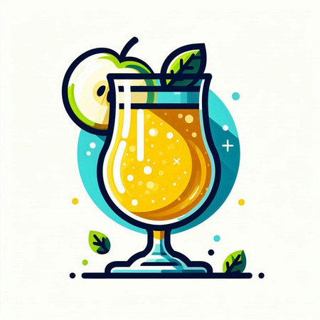 Cocktail with apple, lemon and mint. Vector illustration.のイラスト素材