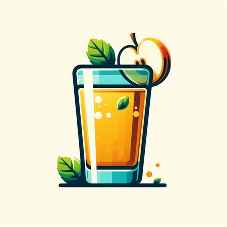 Orange juice in a glass with mint leaves. Vector illustration in flat style.のイラスト素材