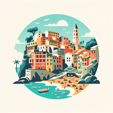 Rovinj, Croatia. Colorful vector illustration in retro style.のイラスト素材