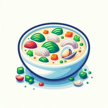 Illustration of a bowl of Chinese soup on a white background.のイラスト素材