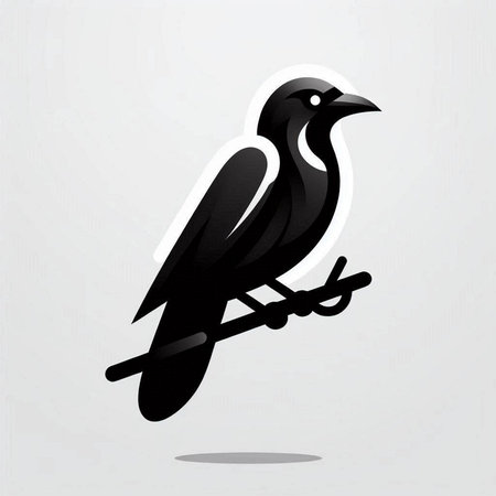 Crow on the branch vector illustration. Black bird on white background.のイラスト素材