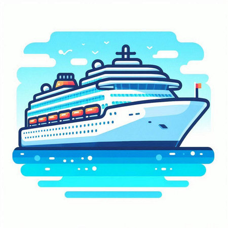 Cruise ship in the sea. Vector illustration in cartoon style.のイラスト素材