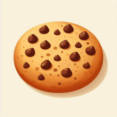 Illustration of a cookie with chocolate chips on a white background.のイラスト素材