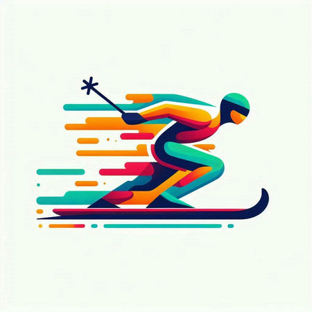 Skier with snowboard on the background of colorful stripes. Vector illustration.のイラスト素材