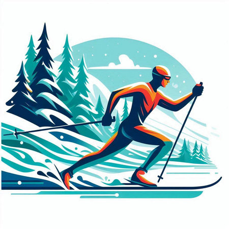 Man skiing in the mountains. Winter sport. Vector illustration for your designのイラスト素材