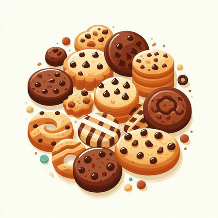 Illustration of a set of cookies in the form of a circleのイラスト素材