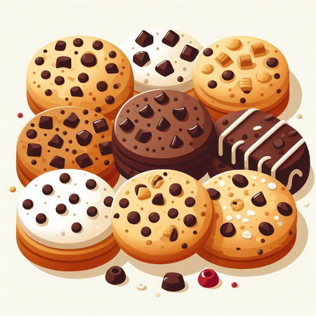 Chocolate chip cookies. Vector illustration of a set of chocolate chip cookies.のイラスト素材