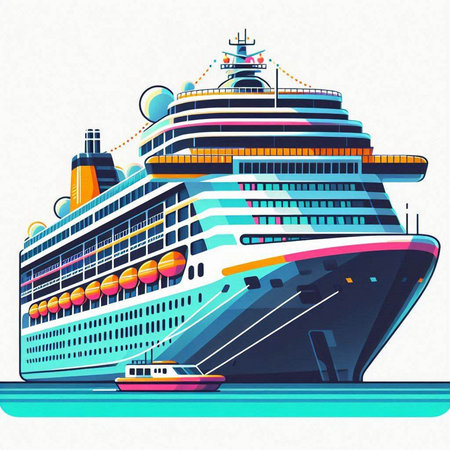 Cruise ship on the water. Vector illustration for your design.のイラスト素材