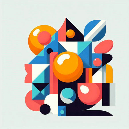 Abstract colorful geometric composition with circles, lines, spots and dots. Vector illustrationのイラスト素材