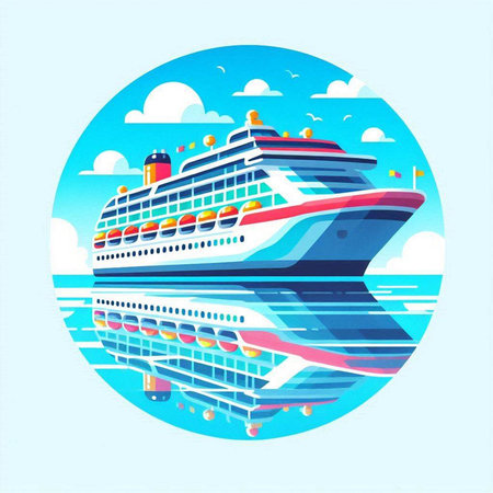 Cruise ship in the sea. Vector illustration in retro style.のイラスト素材